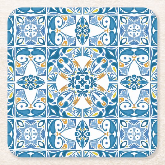 ポルトガルのタイル模様 スクエアペーパーコースター (正面)