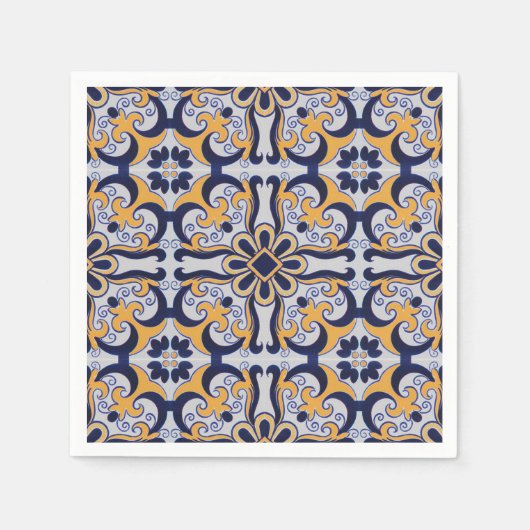 ポルトガルのタイル模様 スタンダードカクテルナプキン (正面)