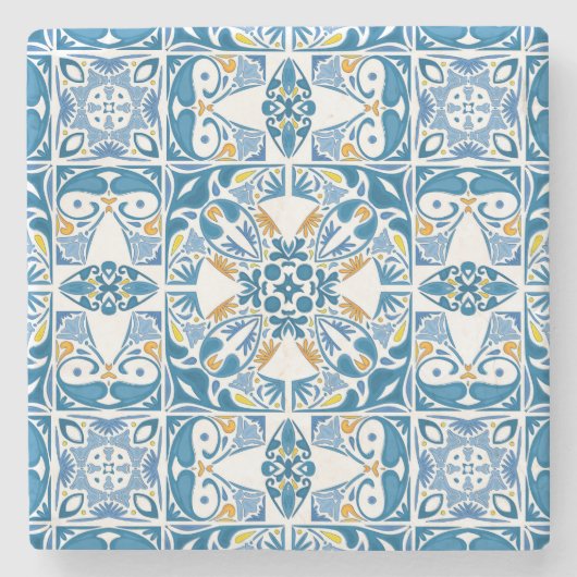 ポルトガルのタイル模様 ストーンコースター (正面)
