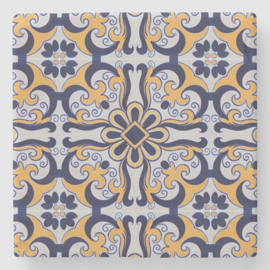 ポルトガルのタイル模様 ストーンコースター (正面)