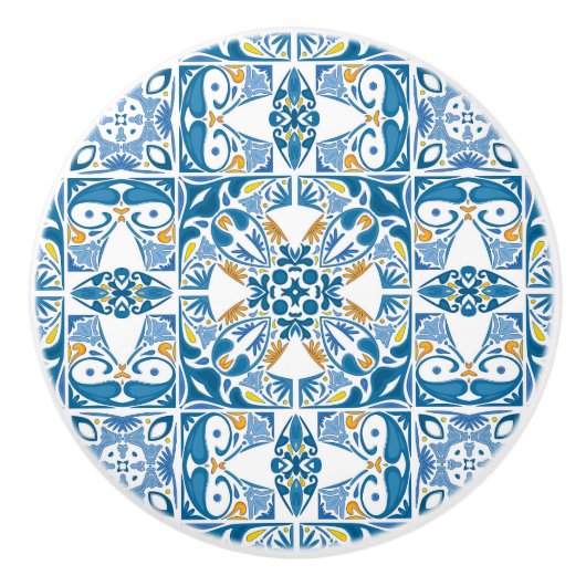 ポルトガルのタイル模様 セラミックノブ (正面)