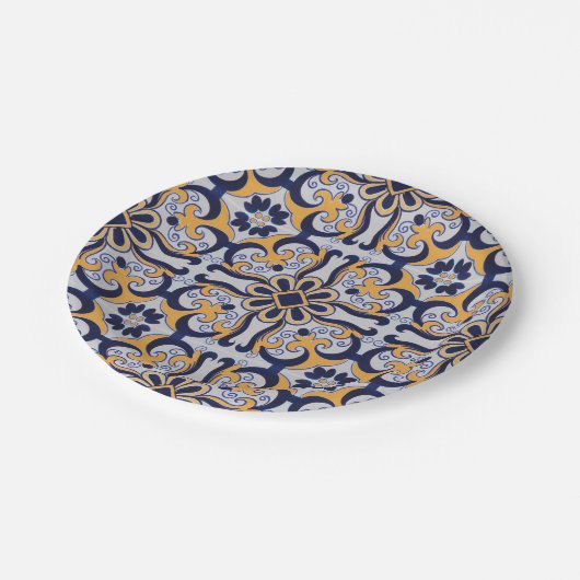 ポルトガルのタイル模様 ペーパープレート (アングル)