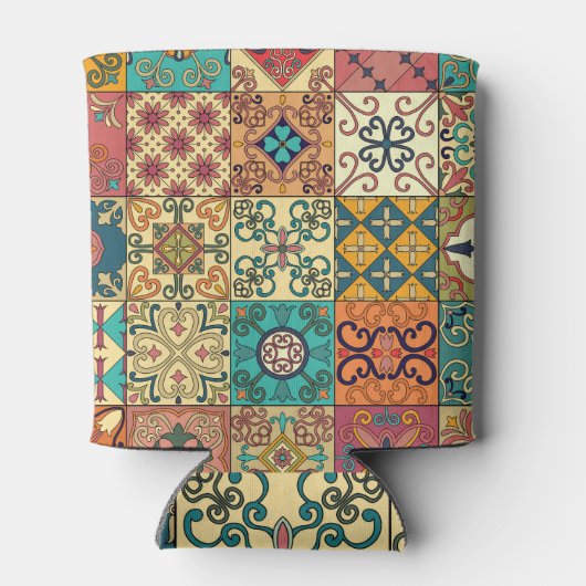 ポルトガルのタイル:アズレジョスタイルのシームレスなパターン。 缶クーラー (裏面)