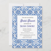 ポルトガルのタイル フローラル ウォーターカラー ブライダルシャワー 招待状 (正面)