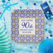 ポルトガルのタイル ブルー 90歳の誕生日 メディテレニアン ペーパープレート (パーティー)