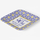 ポルトガルのタイル ブルー 90歳の誕生日 メディテレニアン ペーパープレート (傾斜あり)