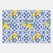 ポルトガルのタイル、レモン、フルーツ、夏のアート ラッピングペーパーシート (正面3)