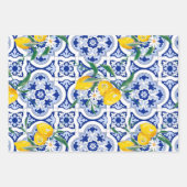 ポルトガルのタイル、レモン、フルーツ、夏のアート ラッピングペーパーシート (正面2)