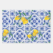 ポルトガルのタイル、レモン、フルーツ、夏のアート ラッピングペーパーシート (正面)
