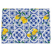 ポルトガルのタイル、レモン、フルーツ、夏のアート ラージペーパーバッグ (正面)