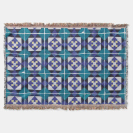 ポルトガルのタイル – Azulejoダイヤモンド幾何学模様 スローブランケット