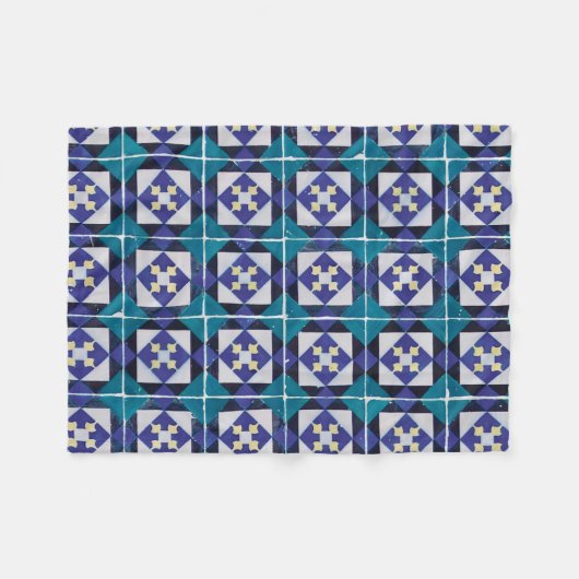 ポルトガルのタイル – Azulejoダイヤモンド幾何学模様 フリースブランケット (正面(横))