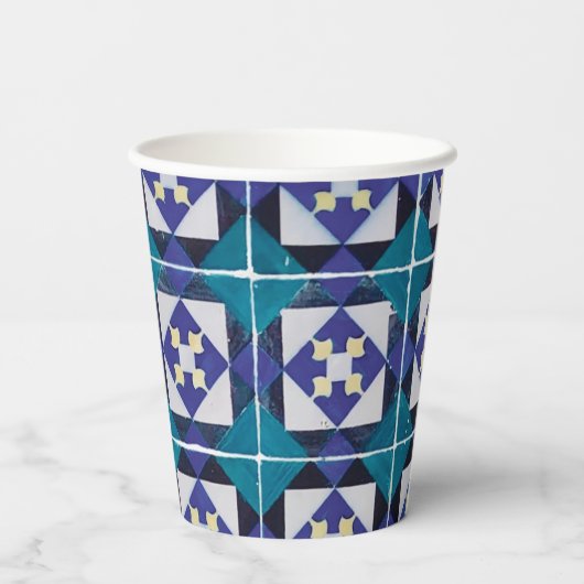 ポルトガルのタイル – Azulejoダイヤモンド幾何学模様 紙コップ (裏面)