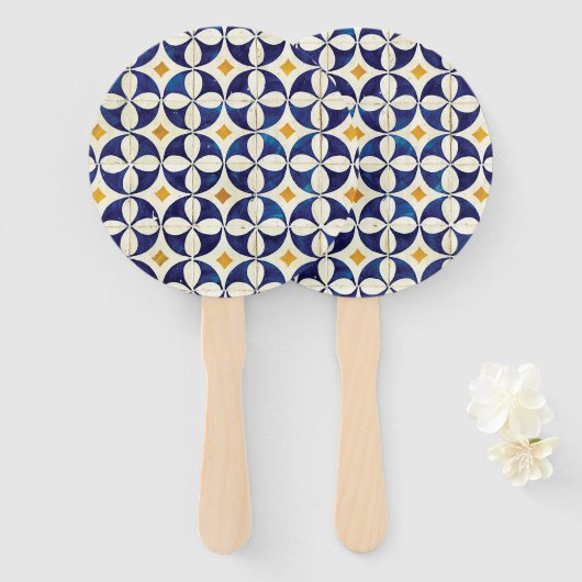 ポルトガルのタイル – Azulejoパターンデザイン ハンドファン (正面&裏面)