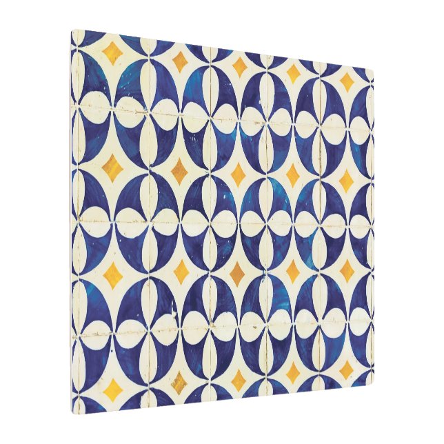 ポルトガルのタイル – Azulejoパターンデザイン メタルプリント (アングル)