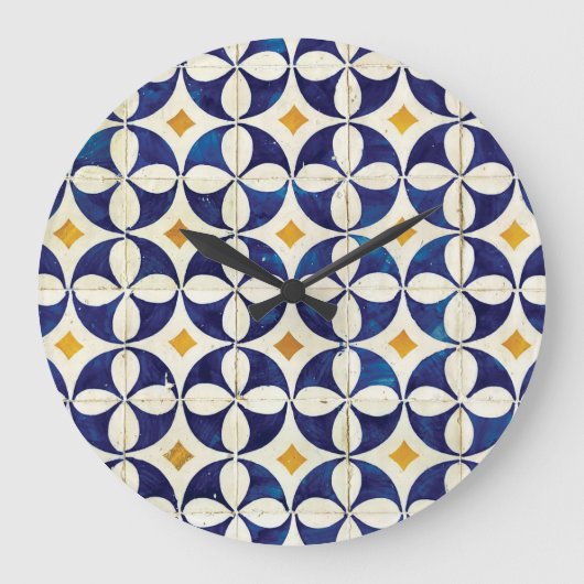 ポルトガルのタイル – Azulejoパターンデザイン ラージ壁時計 (正面)