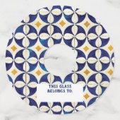 ポルトガルのタイル – Azulejoパターンデザイン ワイングラスタグ (正面)
