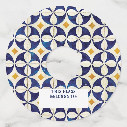 ポルトガルのタイル – Azulejoパターンデザイン ワイングラスタグ (正面)