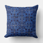 ポルトガルのタイル – Azulejoブルーフローラリーフデザイン クッション (正面)