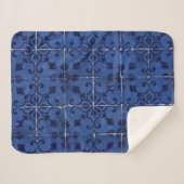 ポルトガルのタイル – Azulejoブルーフローラリーフデザイン シェルパブランケット (正面(横))