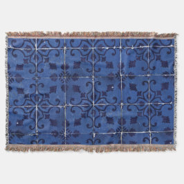 ポルトガルのタイル – Azulejoブルーフローラリーフデザイン スローブランケット
