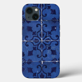 ポルトガルのタイル – Azulejoブルーフローラリーフデザイン iPhone 13ケース