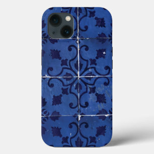 ポルトガルのタイル – Azulejoブルーフローラリーフデザイン iPhone 13ケース