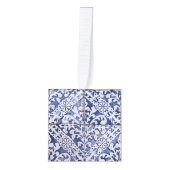 ポルトガルのタイル – Azulejo青いクリスマス キューブオーナメント (正面)