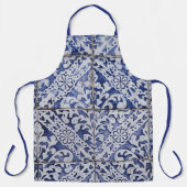 ポルトガルのタイル – Azulejo青と白のフローラ エプロン (正面)