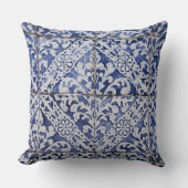 ポルトガルのタイル – Azulejo青と白のフローラ クッション (正面)