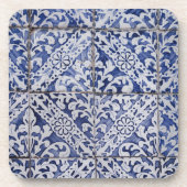 ポルトガルのタイル – Azulejo青と白のフローラ コースター (正面)