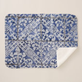 ポルトガルのタイル – Azulejo青と白のフローラ シェルパブランケット (正面(横))