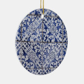 ポルトガルのタイル – Azulejo青と白のフローラ セラミックオーナメント (右)