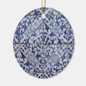 ポルトガルのタイル – Azulejo青と白のフローラ セラミックオーナメント (左)