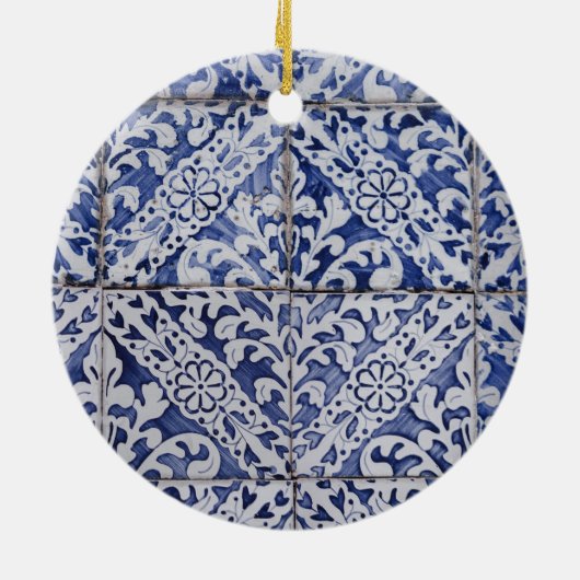ポルトガルのタイル – Azulejo青と白のフローラ セラミックオーナメント (裏面)