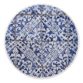 ポルトガルのタイル – Azulejo青と白のフローラ セラミックノブ (正面)