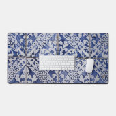 ポルトガルのタイル – Azulejo青と白のフローラ デスクマット (キーボード&マウス)