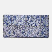 ポルトガルのタイル – Azulejo青と白のフローラ デスクマット (正面)