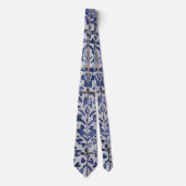 ポルトガルのタイル – Azulejo青と白のフローラ ネクタイ (正面)