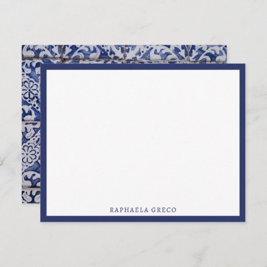 ポルトガルのタイル – Azulejo青と白のフローラ ノートカード (正面/裏面)