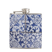 ポルトガルのタイル – Azulejo青と白のフローラ フラスク (正面)