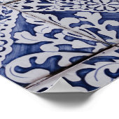 ポルトガルのタイル – Azulejo青と白のフローラ ポスター (角)