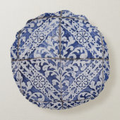 ポルトガルのタイル – Azulejo青と白のフローラ ラウンドクッション (裏面)