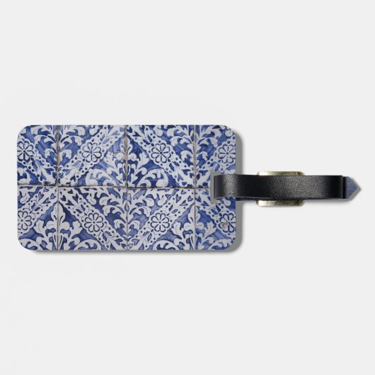 ポルトガルのタイル – Azulejo青と白のフローラ ラゲッジタグ (裏面横)