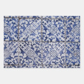 ポルトガルのタイル – Azulejo青と白のフローラ ラッピングペーパーシート (正面3)