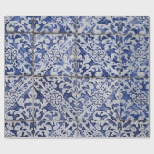 ポルトガルのタイル – Azulejo青と白のフローラ ラッピングペーパー (フラット)