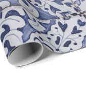 ポルトガルのタイル – Azulejo青と白のフローラ ラッピングペーパー (ロールコーナー)