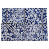 ポルトガルのタイル – Azulejo青と白のフローラ ラージペーパーバッグ (正面)