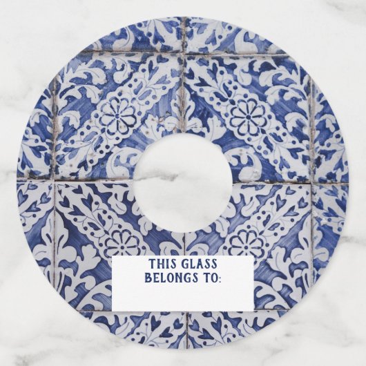 ポルトガルのタイル – Azulejo青と白のフローラ ワイングラスタグ (裏面)