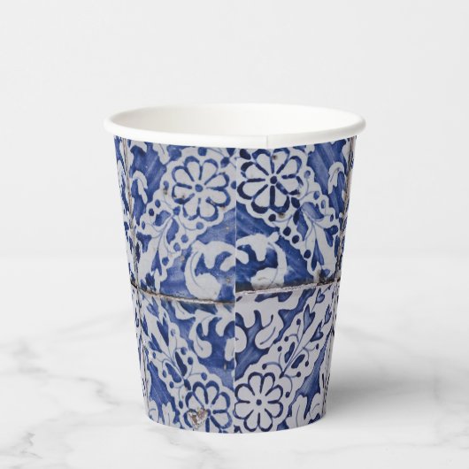 ポルトガルのタイル – Azulejo青と白のフローラ 紙コップ (右)